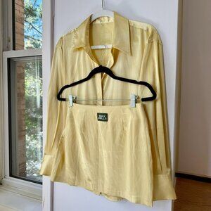 Daily Drills Silky Set Resort Button Down Long Sleeve Top Skirt Butter Yellow